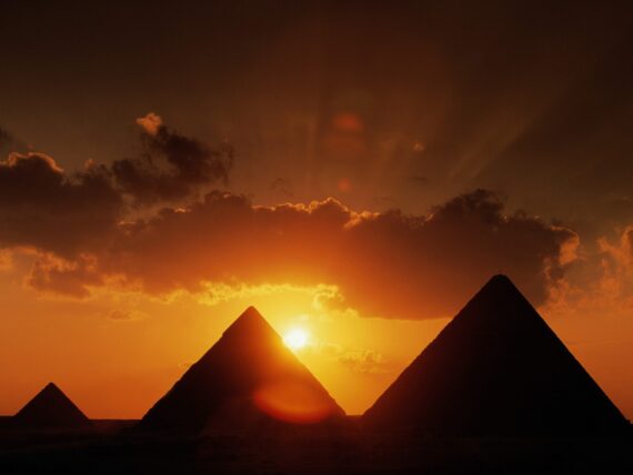 Sunset over pyramids in Egypt