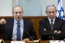 Leader of Bayit Yehudi party Naftali Bennet with Israeli PM Netanyahu