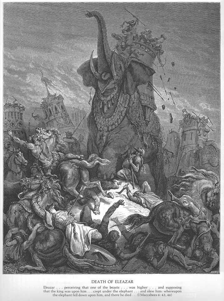 Elazar ben Matityahu gives his life killing the enemy elephant
