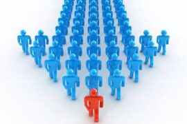 Parshat Vayaqhel - many blue figures walking after a red leader