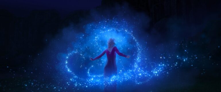 Frozen 2 Elsa surrounding by sparkling ice